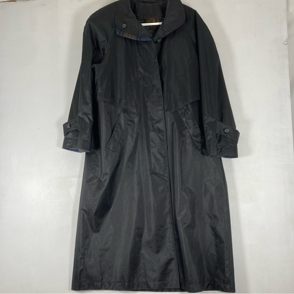 British Mist Trench Coat Flannel Lined Women's 3/4 Black Outdoor Waterproof Rain